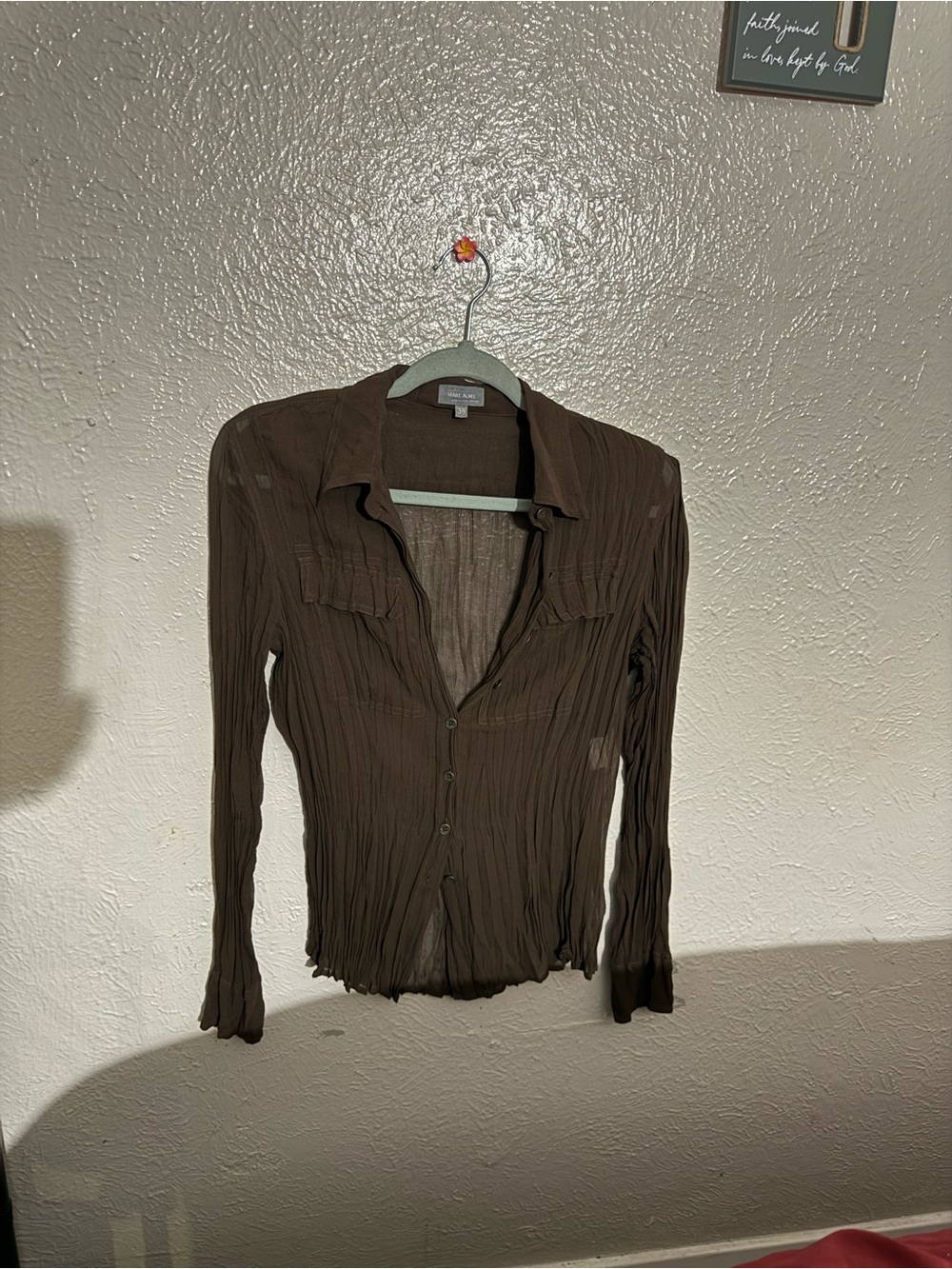 Marc Aurel 100% Silk Sheer Brown Button Up Blouse EU 38 Y2K Vintage